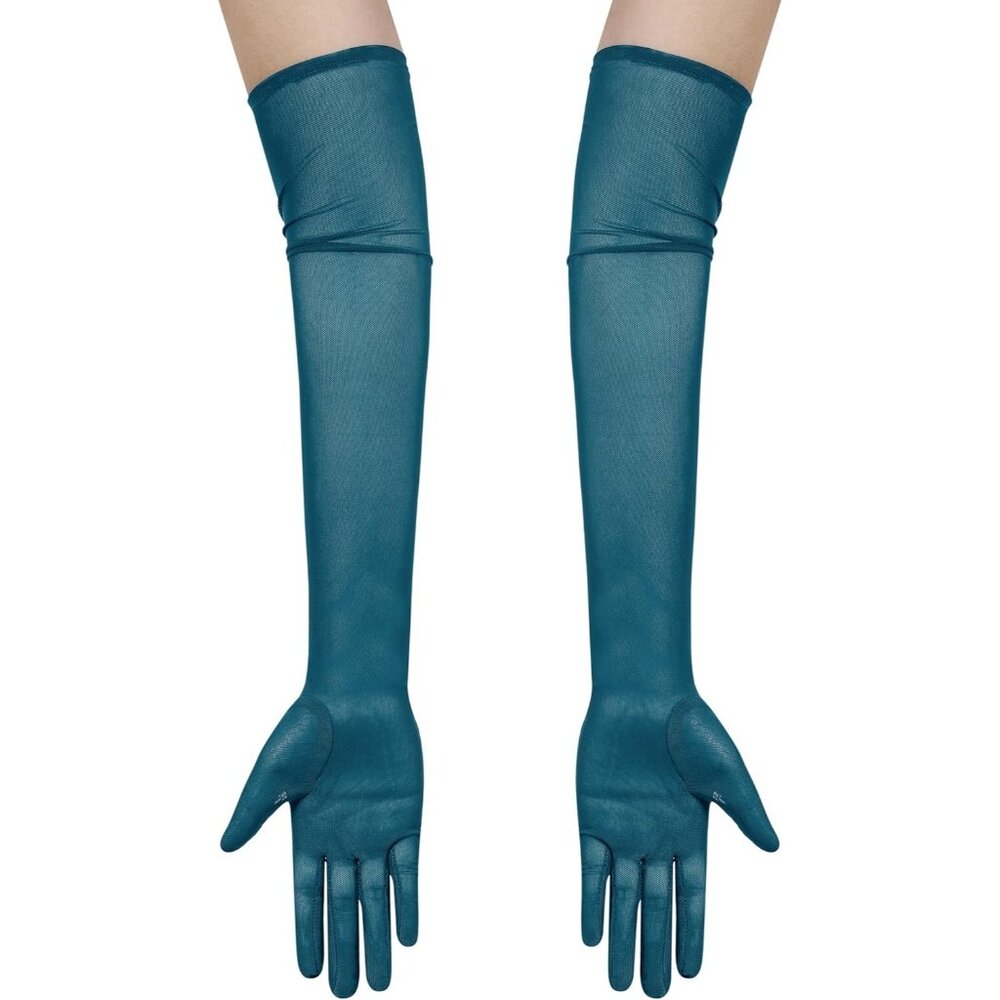 Long Teal Sheer Opera Gloves - Women Accessories